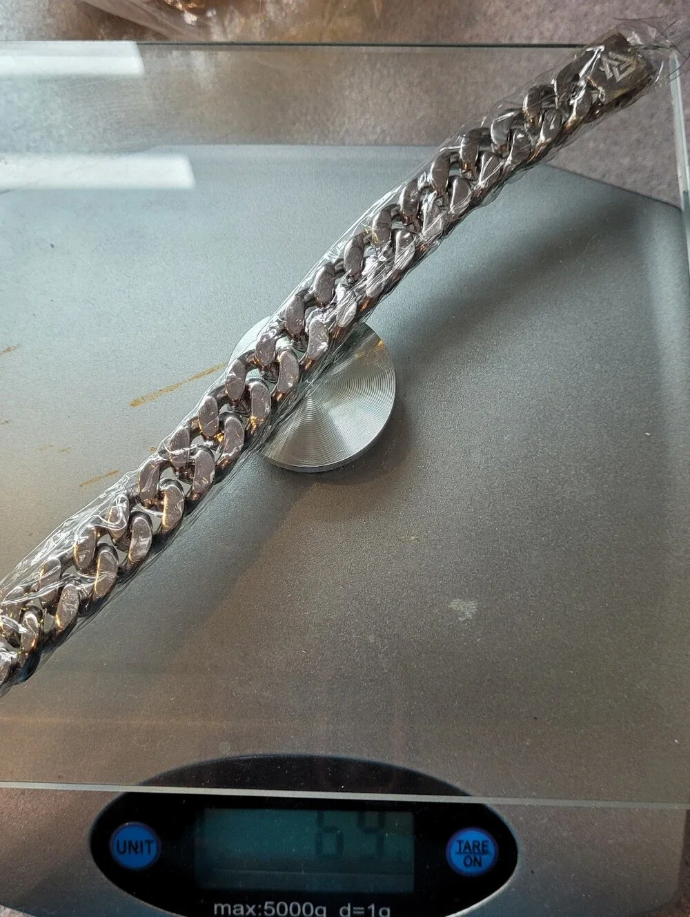 New. Mens Cuban Valknut Stainless Steel 7.5 Thick Silver Cuban Link Bracelet.